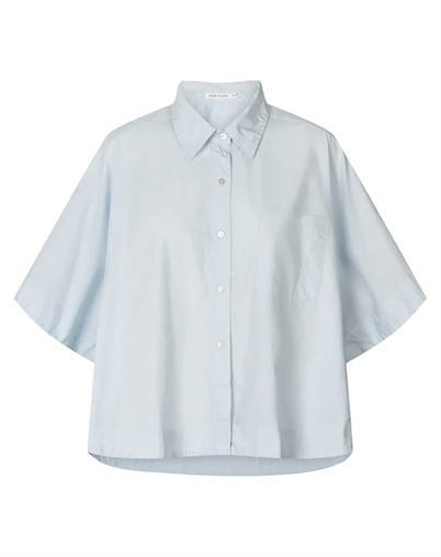 Rabens Saloner - Berte Poplin Curved Hem Bluse - Light Blue